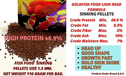 A.D.P. Lion Head Goldfish Food, 48.9% High Protein Sinking Pellets with Spirulina & Astaxanthin, Color Enhancing Tropical Fish Feed, 1.5 mm Pellets - 100 g - color: Lion Head Food