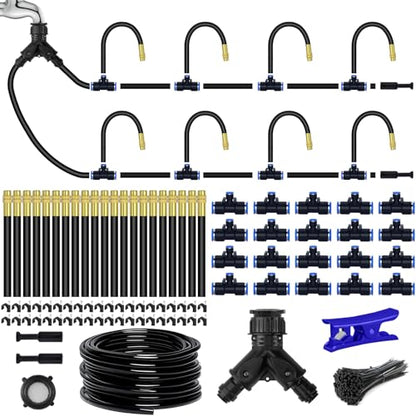 98.4Ft Drip Irrigation Kit System, 360° Bendable Garden Irrigation System | Adjustable Automatic Watering Misting System with 20 Nozzles for Greenhouse, Yard, Lawn, Plant, , 5/16" Tubing - size: 98.4Ft