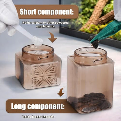 【Metered Dose; ~0.4 g/Press】 Reptile Calcium Powder Mixer, Cricket Keeper Dispenser Feeder, One-Click No-Mess Duster for Chameleon, Gecko, Lizard & Frog