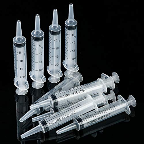 10 Pack Plastic Syringe Liquid Measuring Syringes Without Needle for Epoxy Resin, Craft, Scientific Labs, Feeding Pets Animals, Oil or Glue Applicator (20 ML) - size: 20 ML
