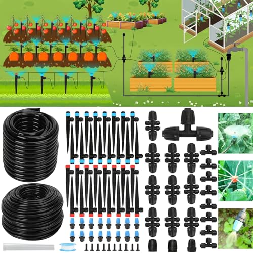 250FT Drip Irrigation Kit – 2026 New Quick-Connect Micro Irrigation System with 1/4'' 1/2'' Tubing, Locking Nozzle Emitters, Adjustable Misting Sprayers for Gardens, Lawns,Raised Beds and Greenhouses - size: 247FT (47FT 1/2 Inch+200FT 1/4 Inch）