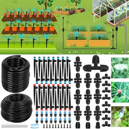 250FT Drip Irrigation Kit – 2026 New Quick-Connect Micro Irrigation System with 1/4'' 1/2'' Tubing, Locking Nozzle Emitters, Adjustable Misting Sprayers for Gardens, Lawns,Raised Beds and Greenhouses - size: 247FT (47FT 1/2 Inch+200FT 1/4 Inch）