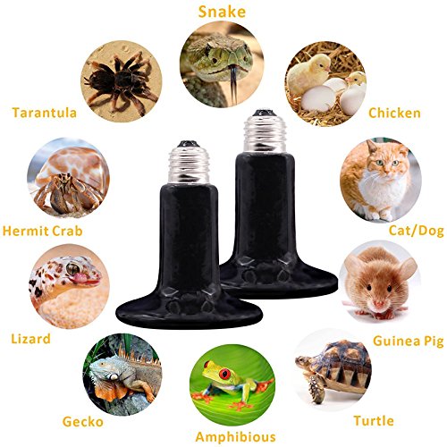 2-Pack 150W 110V Reptile Heat Lamp Ceramic Infrared Heat Emitter Bulb Pet Lamp,No Harm No Light Infrared Heat Emitter Brooder Lamp for Pet Coop Heater Reptile Chicken Turtle Heat Lighting,Black