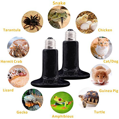 2-Pack 150W 110V Reptile Heat Lamp Ceramic Infrared Heat Emitter Bulb Pet Lamp,No Harm No Light Infrared Heat Emitter Brooder Lamp for Pet Coop Heater Reptile Chicken Turtle Heat Lighting,Black