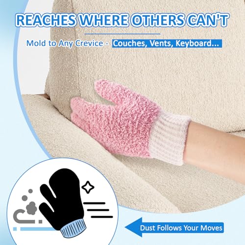 MIG4U Microfiber Dusting Gloves House Cleaning Glove for Blinds, Windows, Shutters, Furniture, and Car, Reusable Lint-Free Pink 2 Pairs S/M - color: Pink Mitten + Gloves, size: Small-Medium