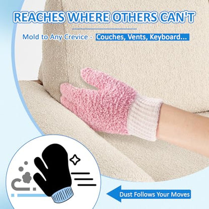 MIG4U Microfiber Dusting Gloves House Cleaning Glove for Blinds, Windows, Shutters, Furniture, and Car, Reusable Lint-Free Pink 2 Pairs S/M - color: Pink Mitten + Gloves, size: Small-Medium