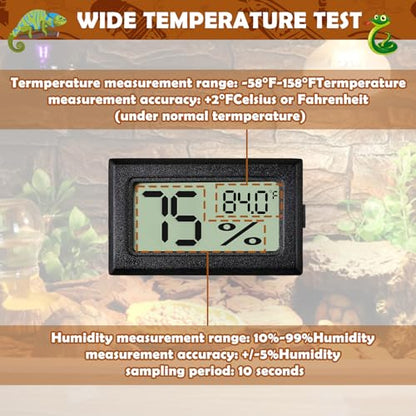 Vodolo Reptile Thermometer and Humidity Gauge,4PCS Digital Adhesive Reptile Hydrometer Thermomete Tank Accessories Pet Supplies for Tortoise Habitat,Chameleon Cage,Iguana,Tree Frog Terrarium - size: 4PCS Rectangular