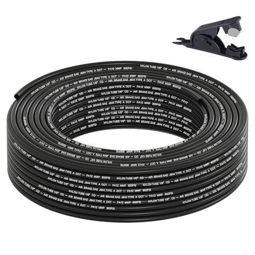 1/8" DOT Air Line, 100FT SAE J844 PA12 Nylon Air Tubing with Cutter | 1/8" DOT-Approved Brake Line, Flexible PA12 Nylon Tubing for Air Suspension Kit, Truck Trailer Brake System & Fluid Transfer - size: 1/8" OD 100FT