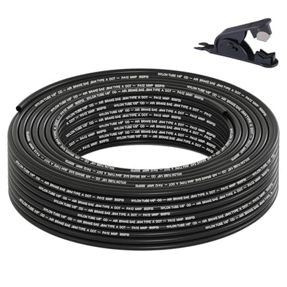 1/8" DOT Air Line, 100FT SAE J844 PA12 Nylon Air Tubing with Cutter | 1/8" DOT-Approved Brake Line, Flexible PA12 Nylon Tubing for Air Suspension Kit, Truck Trailer Brake System & Fluid Transfer - size: 1/8" OD 100FT