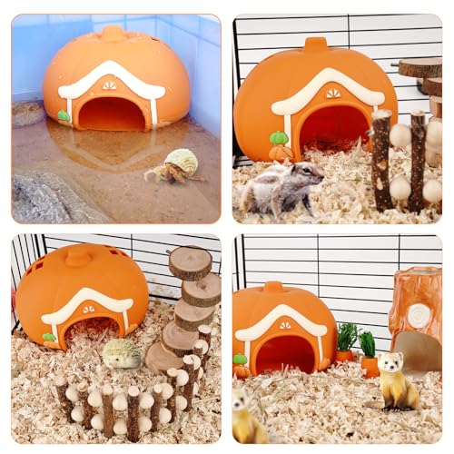 Guinea Pig Bed, Silicone Hamster Hideout Cave Waterproof Small Animal Cage House Accessories Reptile Tank Habitat Decor for Small Pet Ferret, Chinchilla, Bunny, Squirrel, Tortoise, Lizard (Orange)