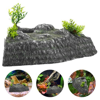 ABOOFAN Turtle Basking Platform and Climbing Ramp Resin Stone Aquarium Decor with Floating Reptile Dock for Turtle Habitat and Pet Terrarium Hideout