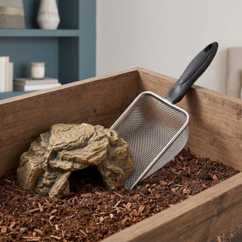 COHEALI Stainless Steel Reptile Litter Shovel with Fine 6-mesh Sand Sifter, Mesh Size 3.8x3.8mm, Flat Sand Shovel Head and Curved Blade for Efficient Cleaning of Gecko Tanks and Bearded
