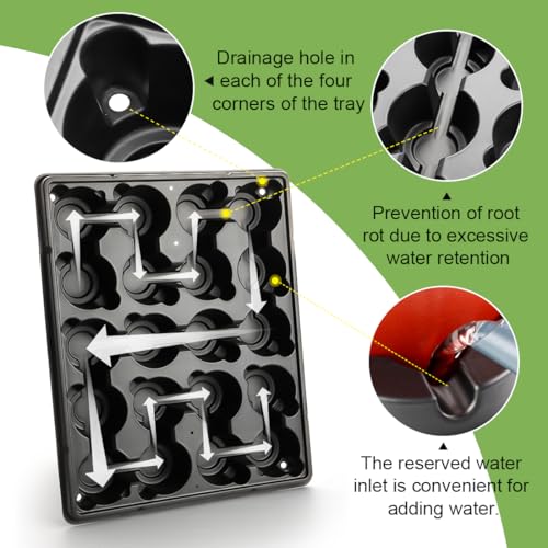 RooTrimmer 3 Inch Plastic Plant Pots 100 Pcs with 5 Pcs 20 Cell Seed Starter Trays, Thick Black Small Nursery Pots and Propagation Shuttle Trays for Seed Starting, Plant Propagation Starter Kit 5 Sets - color: Black + Black, size: 3 Inch 100 Pack Pots Wit