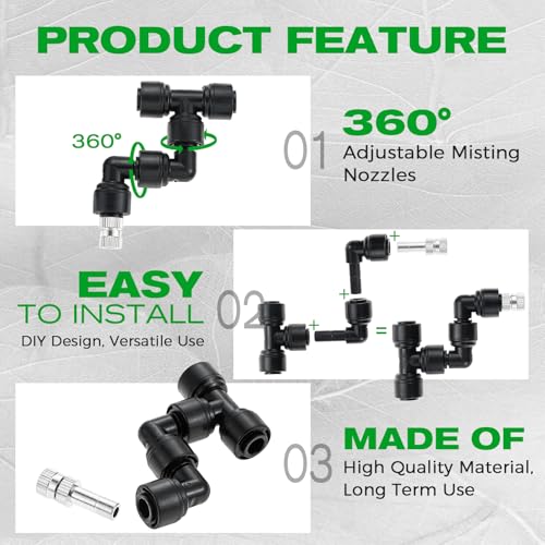 4 Pack Reptile Mister Nozzles, 1/4'' Adjustable Reptile Misting Nozzles | 360°Reptile Fogger Fine Mist Nozzles for Full Water Coverage, Reptile Terrarium Tank, Garden Patio Greenhouse