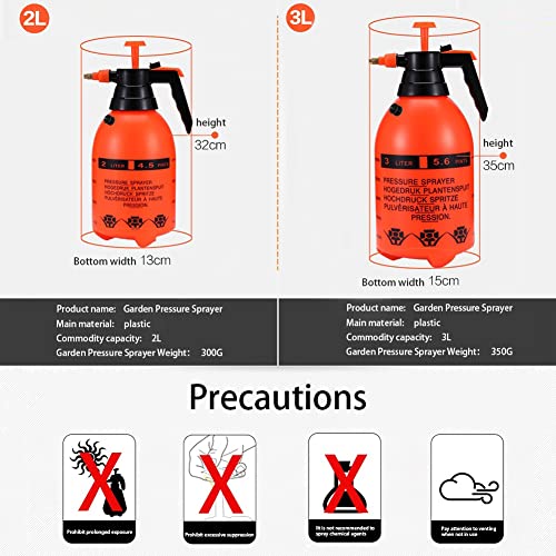 2Pcs Garden Pump Sprayer 68 oz/0.5 Gallon Hand Held Pressure Bottle Brass Adjustable Nozzle Large Capacity for Water Weed Flower Plant Mister Lawn Home Cleaning Washing Spray 2L-Orange - color: Orange-2 set