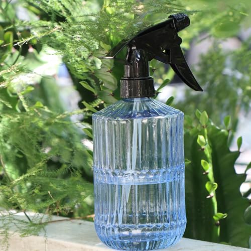 Glass Spray Bottle,Plant Mister Indoor Watering Can,Adjustable Nozzle Watering Glass 0.45L/15.22oz Spray Bottle for Cleaning Solutions (Light Blue) - color: Light Blue