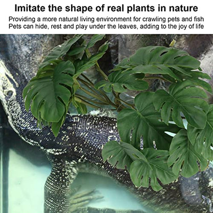 GLOGLOW Reptile Silk Plant Leaves, Jungle Vines Plastic Terrarium Plant Leaves Simulation Aquarium Decoration Tree Branch with Suction Cup for Terrarium Fish | Plastic Simulation Turtle Back Leaf, Jungle Vines Reptile Tank Decor, Rainforest Habitat Access