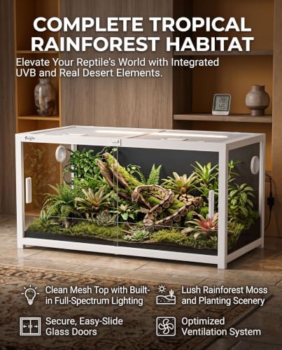 68 Gallon Reptile Tank, Snake Tank Reptile Enclosure Front Sliding Door | Stackable ventilation 68 Gallon ball python enclosure anti-escape locks and no-fingerprint handles humidify misting tubes - color: White, size: 68 Gallon