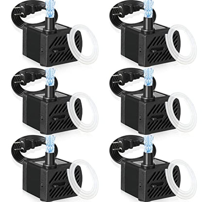 Lounsweer 6 Pcs Small Fountain Pump 50gph Mini Submersible Water Pump with 3.3 ft Tube 3W Quiet Water Fountain Pumps for Fish Tank Hydroponics Fountains Ponds Aquariums