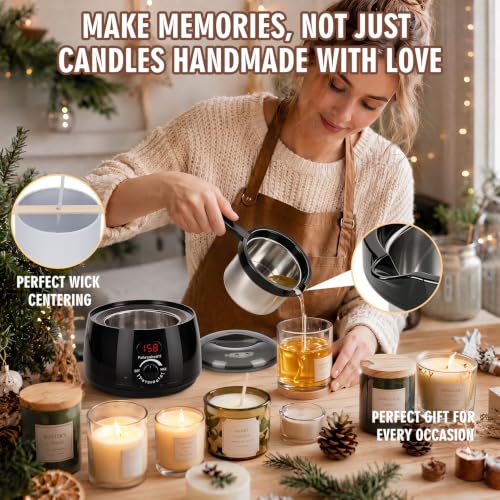 ZEROMX Electric Candle Wax Melter with Detachable Stainless Steel Pot and Digital Temperature Control, Wax Heater for DIY Candle Making, Soap Making, Wax Crafts, Easy Cleaning & Precise Crafting - color: Black