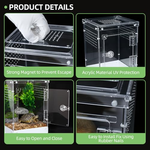 Jumping Spider Enclosure, Clear Acrylic Terrarium for Tarantula | 360° Full View Habitat w/ Dual Doors, Tri-Vents; High Transparent, Non-Yellowing Acrylic; Easy Clean; Full Breeding Kit