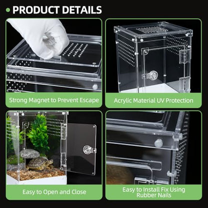 Jumping Spider Enclosure, Clear Acrylic Terrarium for Tarantula | 360° Full View Habitat w/ Dual Doors, Tri-Vents; High Transparent, Non-Yellowing Acrylic; Easy Clean; Full Breeding Kit