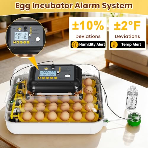 Incubators for Hatching Eggs, 30 Chicken Eggs Incubator with Automatic Egg Turning, Dual Power Supply, Egg Candler, Temperature & Humidity Control with Alert Function, Auto Water Filling