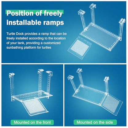 Turtle Docks Large Adjustable Turtle Basking Platform for Aquatic Turtles, Slip-Resistant Ramp, Stable Structure, Fits 0.3"-2" Thick Tanks, Adjustable Ramp Angle(13'' x 6.9'')