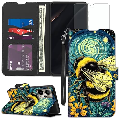 for Cricket Outlast 5G 2024 Wallet case with RFID Blocking Credit Card Holder Kickstand, Folio Flip PU Leather Shockproof Protective Cover for AT&T Motivate Pro 5G, Enchanting Bee - color: Enchanting Bee