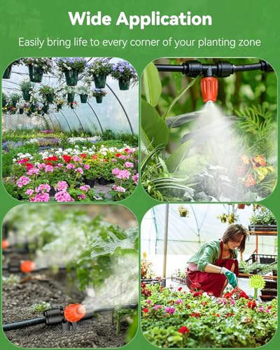 Pawfly 30 Pcs Push-to-Fit Drip Irrigation Spray Emitters for 1/4 Inch Tubing, Tee Misting Atomizing Nozzles Micro Sprayers with Adjustable 360 Degree Water Flow, Irrigation Drippers with End Plugs - size: 30pcs Three-Way Integrated Atomizing Nozzle