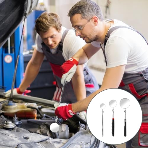 3 Pack Telescoping Inspection Mirror Extendable Mechanic Mirror Round Mirror Inspection Tool Stainless Steel Automotive Mirror for Check Observe Vehicle Small Part Eyelashes Mouth