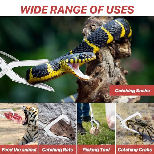 50" Collapsible Snake Grabber Tongs, Stainless Steel Snake Catcher Tool | Wide Jaws & Non-Slip Handle – Humane Reptile Handling Tool for Home, Yard & Outdoor Safety