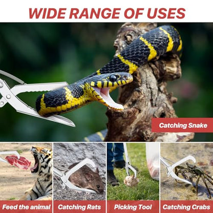 50" Collapsible Snake Grabber Tongs, Stainless Steel Snake Catcher Tool | Wide Jaws & Non-Slip Handle – Humane Reptile Handling Tool for Home, Yard & Outdoor Safety