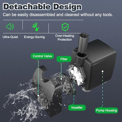 SongLong Submersible Pump 200GPH 5.2ft. High Lift for Fountains | with Over Heating Protection, Perfect for Hydroponics, Small Ponds, Aquariums, Fish Tank & More - size: 200GPH
