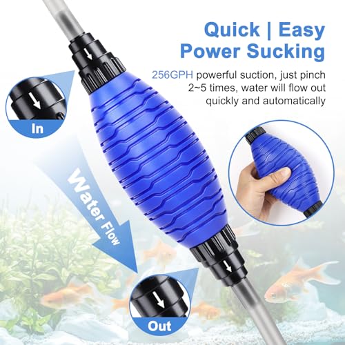 fishkeeper 4-in-1 Aquarium Siphon Gravel Cleaner, Quick & Strong Suction | Adjustable Water Flow and Length, Multifunction Fish Tank Vacuum Cleaning Kit for Water Changer, Sand Cleaner, Dirt Removal - size: Large