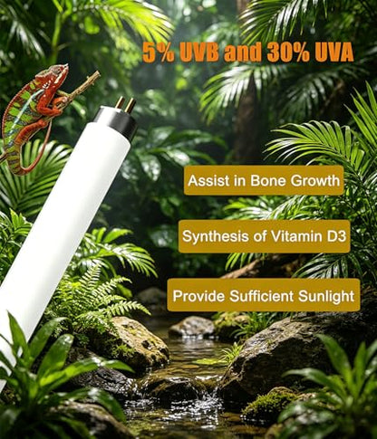 2 Pack 8 Watt 5.0 UVB T5 Reptile Light Tube 12 Inch Dual Pack UVA UVB Fluorescent Basking Lamp for Chameleon Reptile Pet Daily Lighting - size: 5.0 UVB 2-Pack