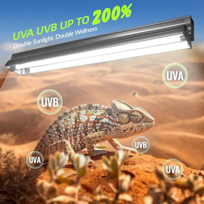 GlowUp 24W 10.0 T5 UVB Reptile Light Fixture Combo Kit 22inch Reptile Lamp Terrarium Hood 10.0 UVB Light for Bearded Dragon Reptiles Tropical Desert-Dwelling Lizards and Tortoises