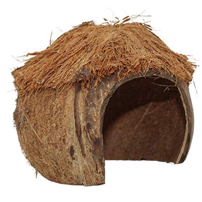 Needzo Hideout for Hermit Crabs, Reptiles, Natural Habitat Cage Decoration, 4x5 Inches (Coconut Tiki Hut)