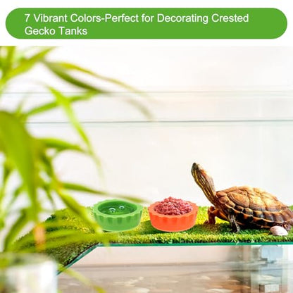 Reusable Small Reptile Food Dish, Crested Gecko Food and Water Feeding Cups, Easy Clean Silicone Small Capacity Worm Bowl, Gecko Tank Accessories (14 Pack, 7 Colors)