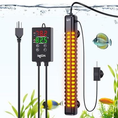 SEAOURA 500W Aquarium Heater for 70-80 Gallon Fish Turtle Tank Thermostat | Adjustable Max & Min Temp Protection, 14 IN Intelligent Submersible Heater Auto Shut-Off Digital Display Salt/Freshwater - size: 70-80 Gallon Tank