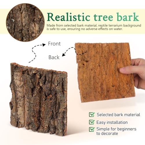DOITOOL 4 Pcs Cork Bark for Reptiles, 5.9”x5.9” Natural Wood Terrarium Background Decor, Lizard Tank Accessories Climbing Mat Setup for Bearded Dragon Gecko Snake Frog