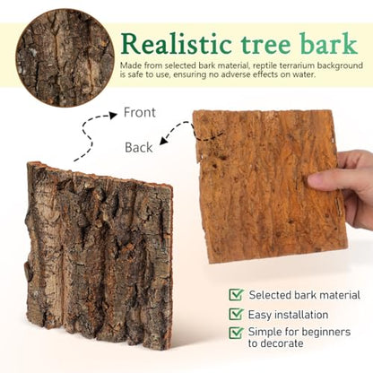DOITOOL 4 Pcs Cork Bark for Reptiles, 5.9”x5.9” Natural Wood Terrarium Background Decor, Lizard Tank Accessories Climbing Mat Setup for Bearded Dragon Gecko Snake Frog