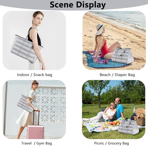 Hibala Neoprene Multipurpose Beach Bag,Gym/Travel/Pool Bag,Tote For Women&Men - color: Grey Stripe