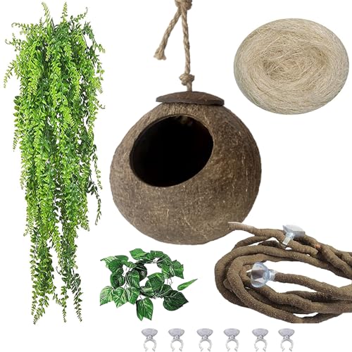 Crested Gecko Coconut Hide Natural Lizard Coco Hut Reptile Hanging Nest Flexible Vine Habitat Decoration Bearded Dragon Terrarium Accessories for Chameleon Tree Frog Snake Hermit Crab - style: 【Style A】