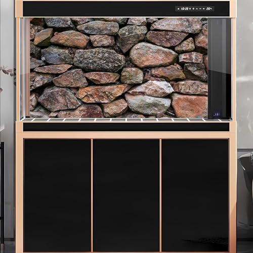 2 Packs Rock Wall Aquarium Background Stone Brick Wall Green Climbing Plants Reptile Tank Background Natural Rocky Fish Tank Backgrounds Rocky Walls Pattern Reptile Enclosure Backgrounds 36x18in - color: Brown_Grey, size: 36(W)x18(H)in