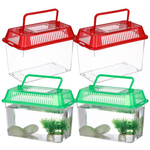 MAGICLULU Portable Fish Tank 4-Pack Handheld Aquarium Plastic Fish Tank with Handle 5.90 X 4.33 X 3.74 in Transparent Turtle Box Breeding Case for Small Goldfish Hamster