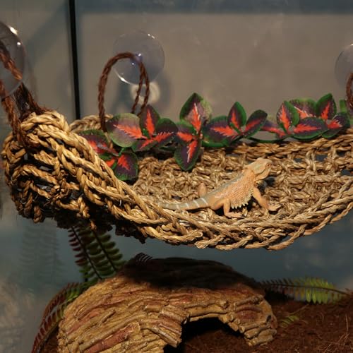 AQUA KT Reptile Lounger Lizard Bearded Dragon Snake Climbing Hammock for Reptile Bedding Amphibian Habitat Decoration, Made of Seagrass