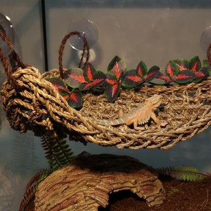 AQUA KT Reptile Lounger Lizard Bearded Dragon Snake Climbing Hammock for Reptile Bedding Amphibian Habitat Decoration, Made of Seagrass