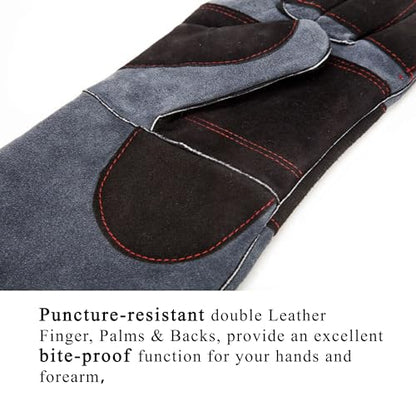 RAPICCA Animal Handling Gloves, Bite Proof Double Leather, 16 in Grey-Black | For Dog, Cat, Bird, Falconry, Snake & Reptile Handling; Vets, Groomers & Animal Control Teams - style: 16 Inches