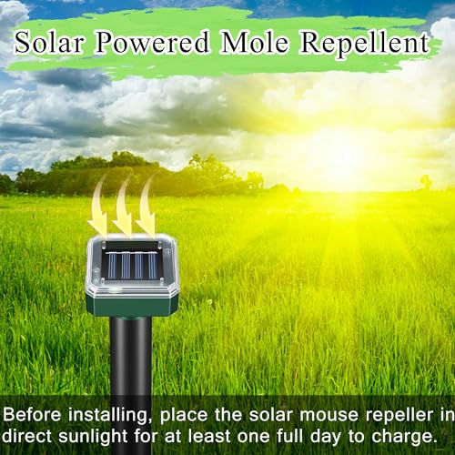 10 Pack Mole Repellent Solar Powered,Snake Repellent Ultrasonic, IP 65 Waterproof Ultrasonic Deterrent Stakes,Get Rid for Moles,Voles,Gophers,Squirrels, Voles, Skunks in Yard, Lawn, and Garden